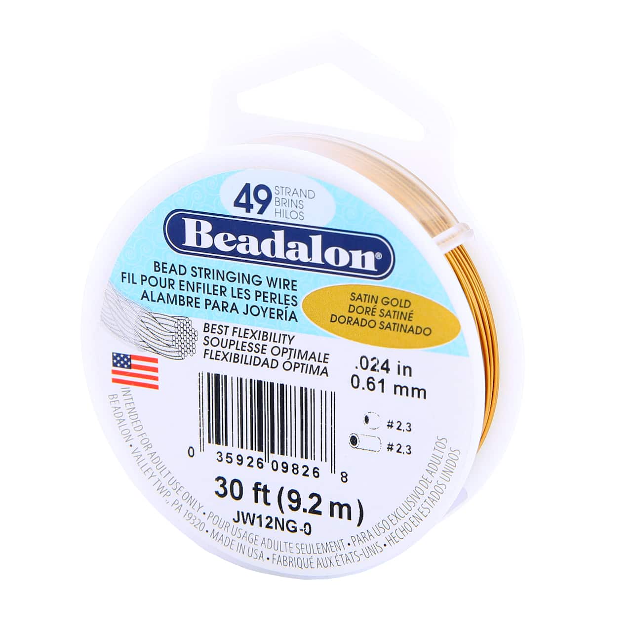 Beadalon® 0.61mm Satin Gold 49 Strand Stainless Steel Bead Stringing Wire, 30ft.